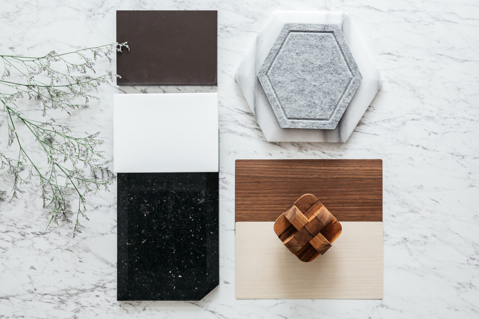 Top view of Material Selections including Granite tile, Marble tiles